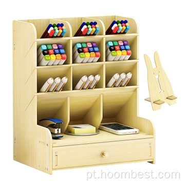 Porta-lápis de mesa de madeira para armazenamento de artigos de papelaria